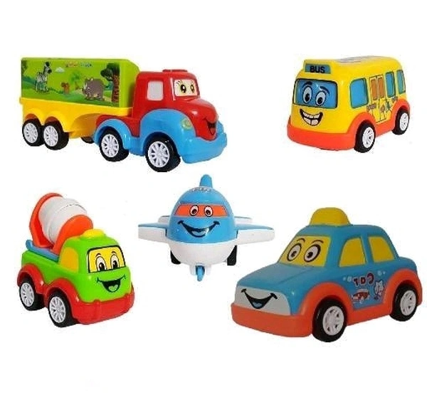 ADKD Friction Powered Pull Back Toy Vehicles Set of 5 - Multicolor