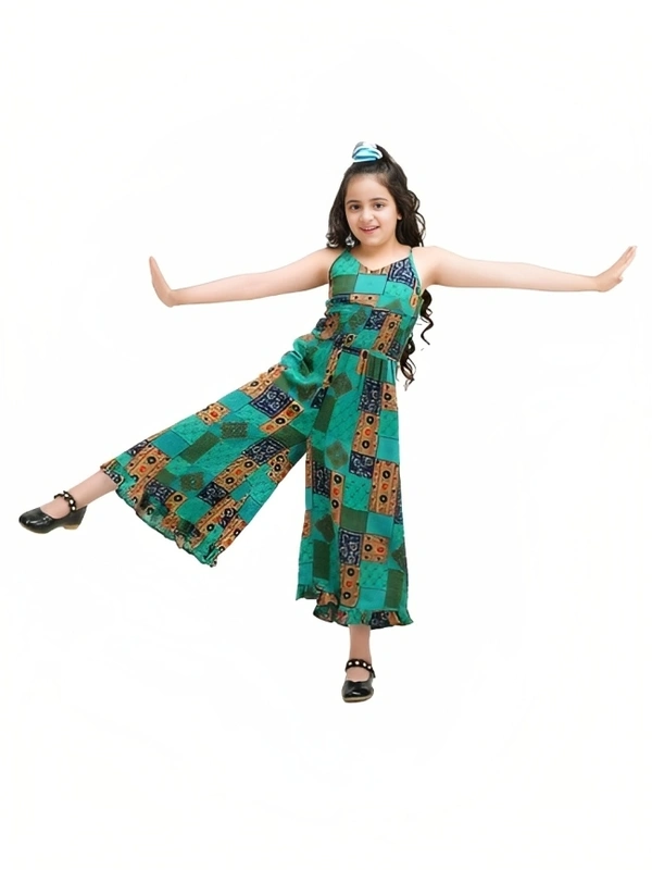 Rayon Overall Print A-Line Maxi Jumpsuit - 3-4 Years