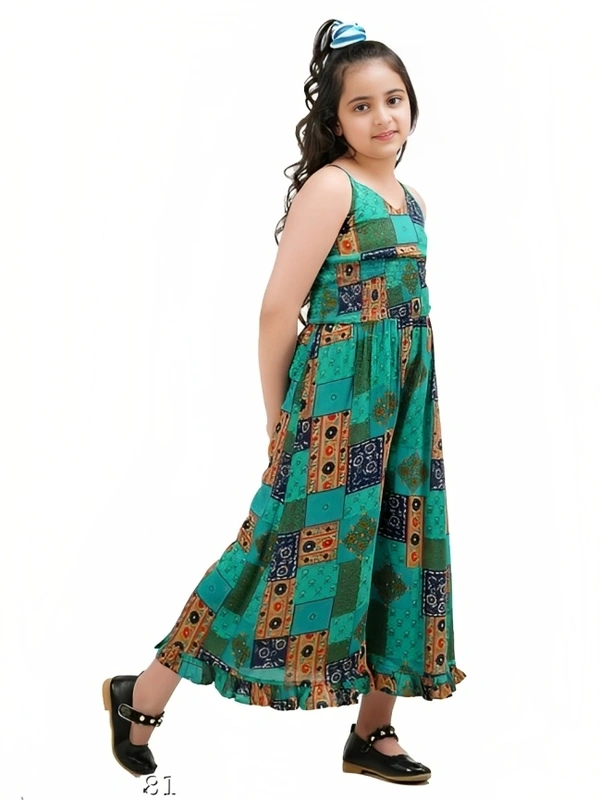 Rayon Overall Print A-Line Maxi Jumpsuit - 3-4 Years