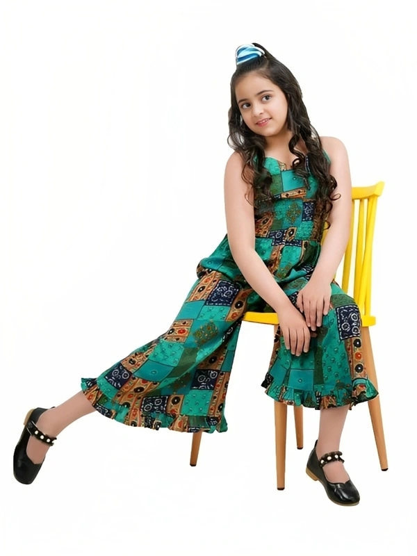 Rayon Overall Print A-Line Maxi Jumpsuit - 4-5 Years