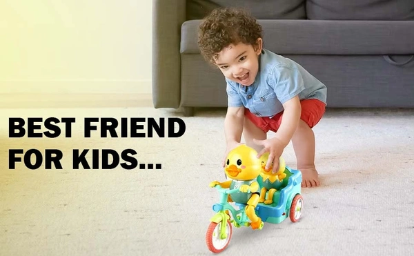 Quirky Quacker Ride - Musical Duck on Tricycle/Rickshaw Toy with Playful Lights