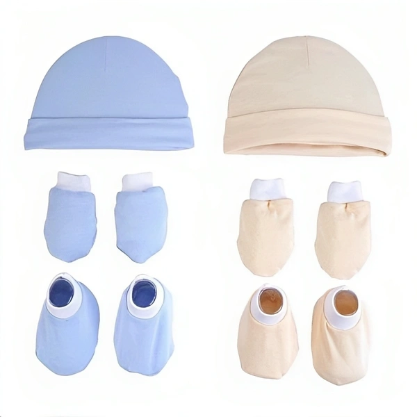 Comfy Cotton Cap, Mitten, and Booties Set for Babies (6-12 Months) - 6-12 Months