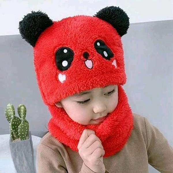Panda Kids Woolen Cap  - Red