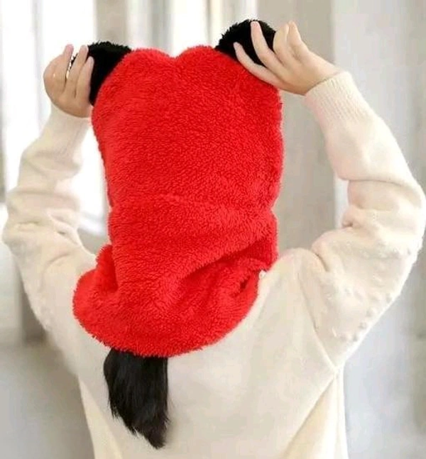 Panda Kids Woolen Cap  - Red