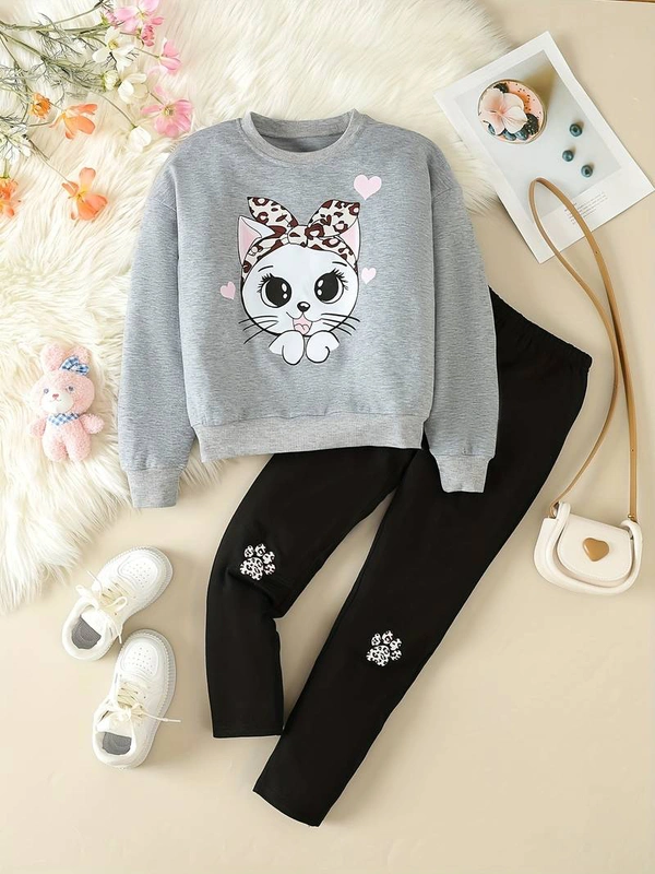 Cat Print Girls' Fashion Set - 5-6 Years