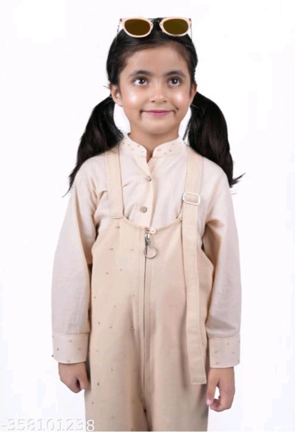 Yabai Oatmilk Delight: Girls' Dungaree Dress for Casual Elegance - 7-8 Year