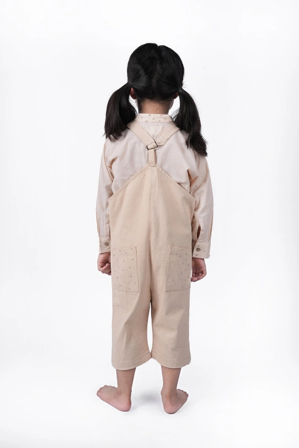 Yabai Oatmilk Delight: Girls' Dungaree Dress for Casual Elegance - 7-8 Year