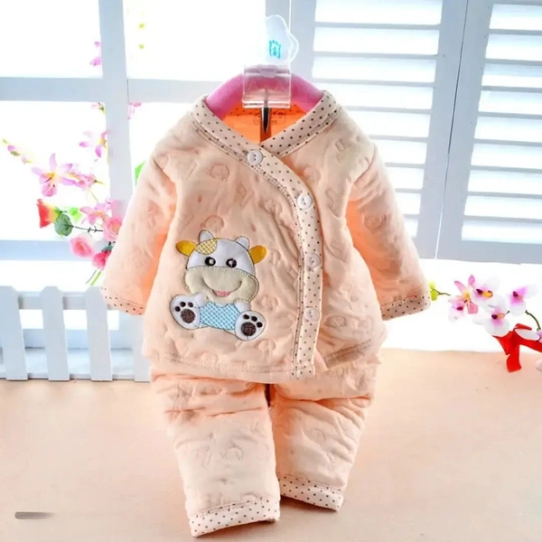 Unisex Newborn Baby Fleece Winter Wear Dress  - 0-3 Month, Web Orange