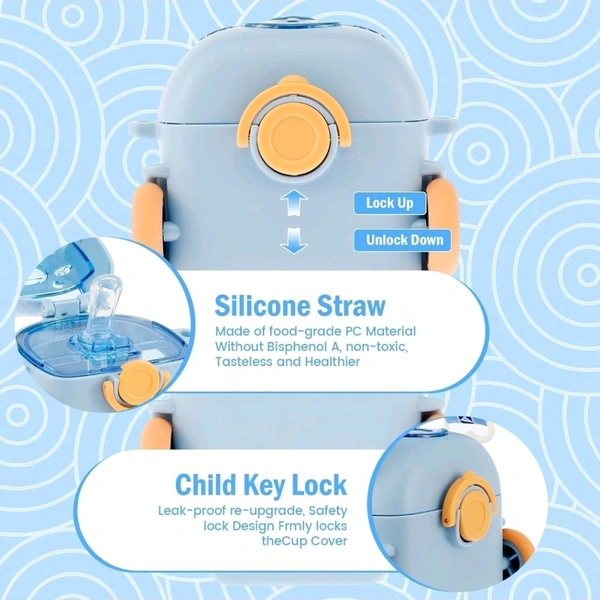 Cute Bus Shape Car Water Bottle with Straw & Wheels for Kids - Portable Sipper Cup with Shoulder Strap - 500 ML, Tickle Me Pink