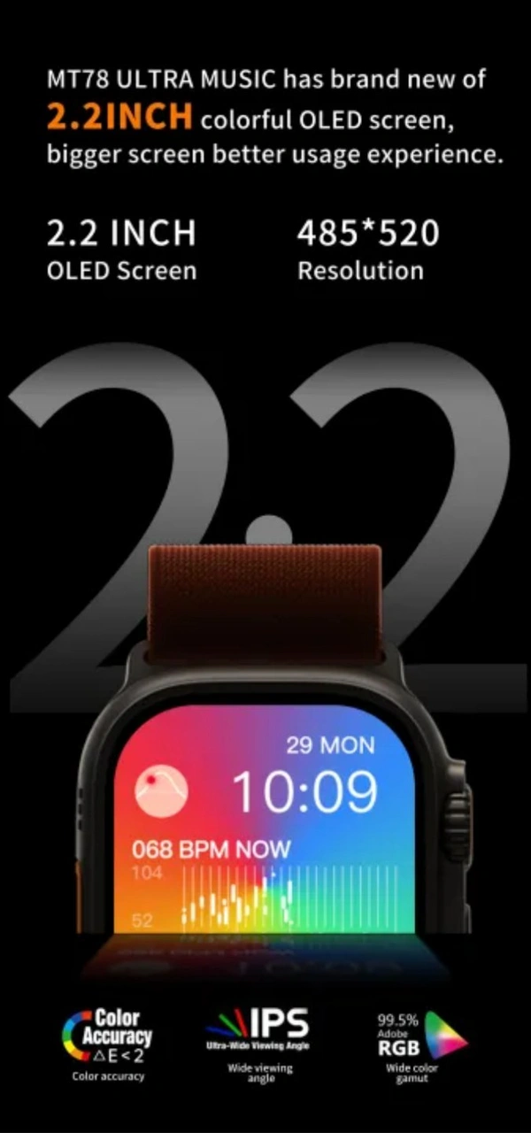 MT78|Series 8 Ultra |Music Edition |1 GB Storage |Oled Display |Airpod Pro Connect |Geographical Compass