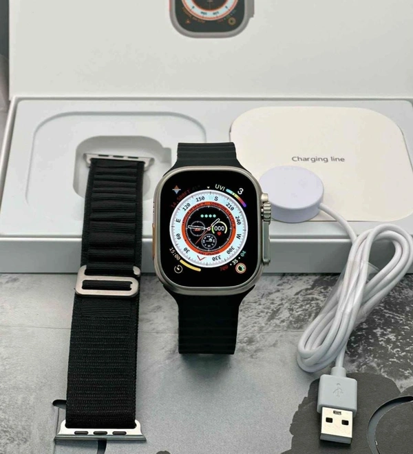 A8 |Series 8 Ultra Smartwatch | Dual Strap |On/Off Apple Logo  - Black