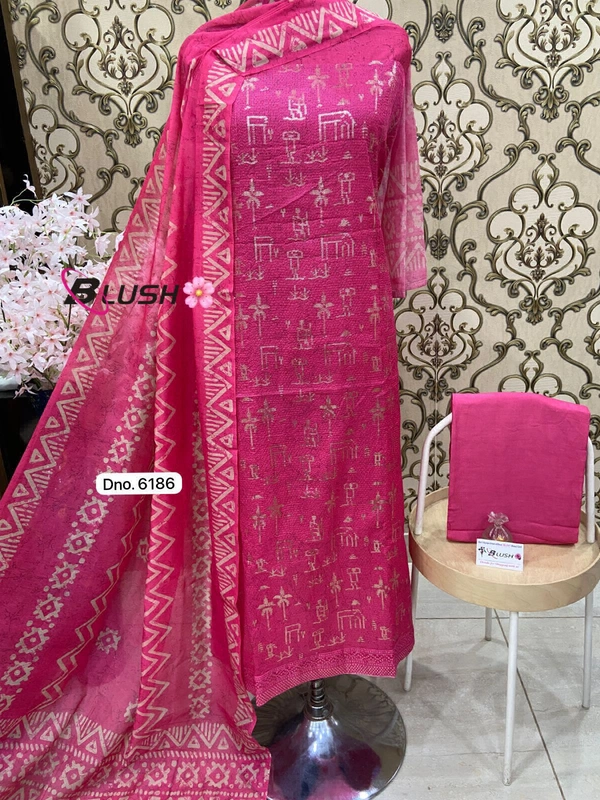 Pure Maheshwari Sequence Work Front Shirt Back Self Print Bottom Plain