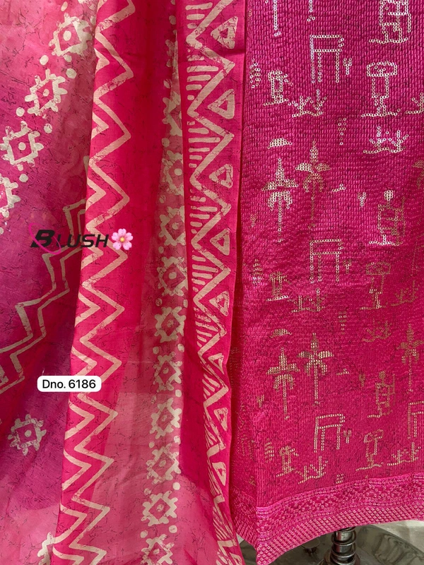 Pure Maheshwari Sequence Work Front Shirt Back Self Print Bottom Plain