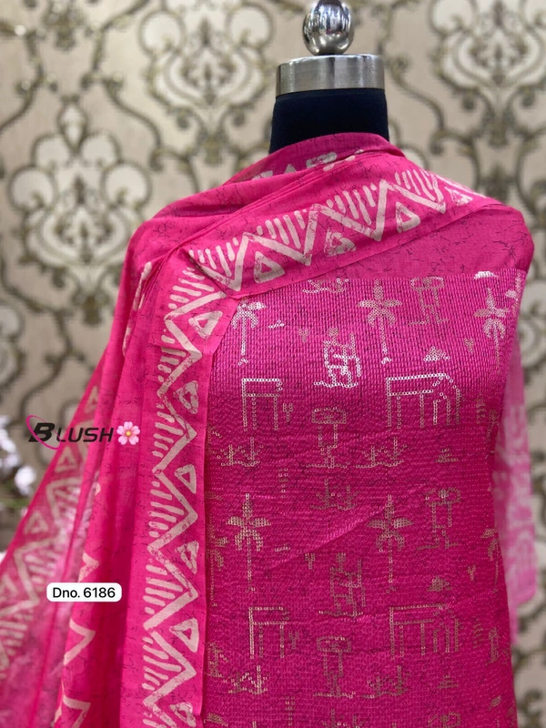 Pure Maheshwari Sequence Work Front Shirt Back Self Print Bottom Plain
