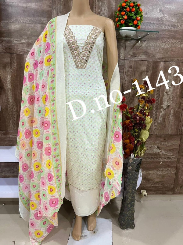 Cotton Print Net Handwork Patch Dupatta Chiffon Bottom Pure Cotton Print