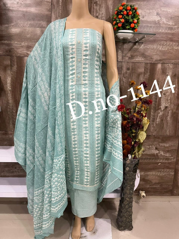 Cotton Print Net Handwork Patch Dupatta Chiffon Bottom Pure Cotton Print