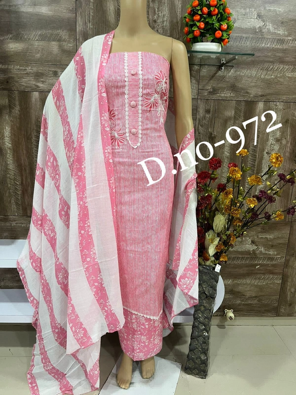 Cotton Print Net Handwork Patch Dupatta Chiffon Bottom Pure Cotton Print