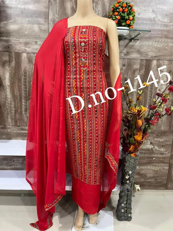 Cotton Print Net Handwork Patch Dupatta Chiffon Bottom Pure Cotton Print