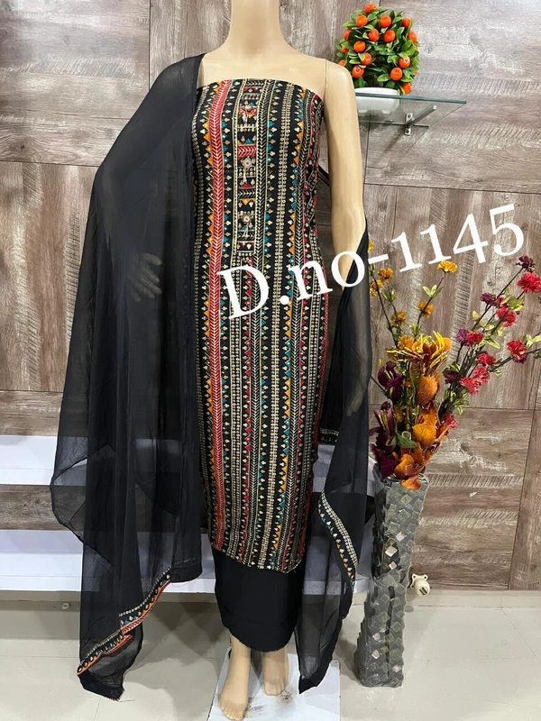 Cotton Print Net Handwork Patch Dupatta Chiffon Bottom Pure Cotton Print