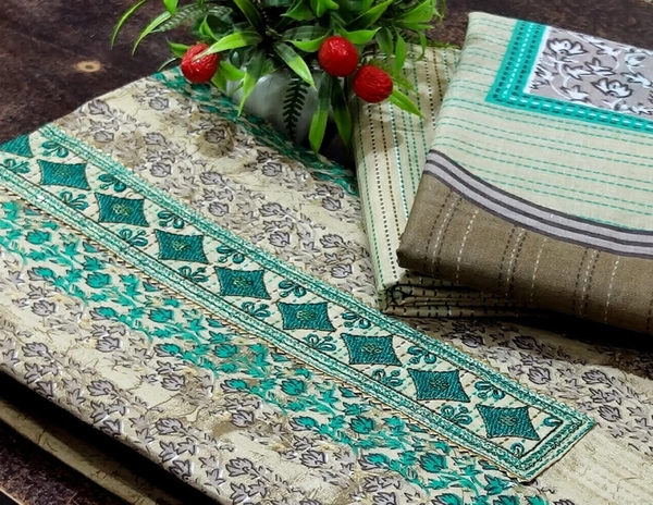 Cotton Print Net Handwork Patch Dupatta Chiffon Bottom Pure Cotton Print