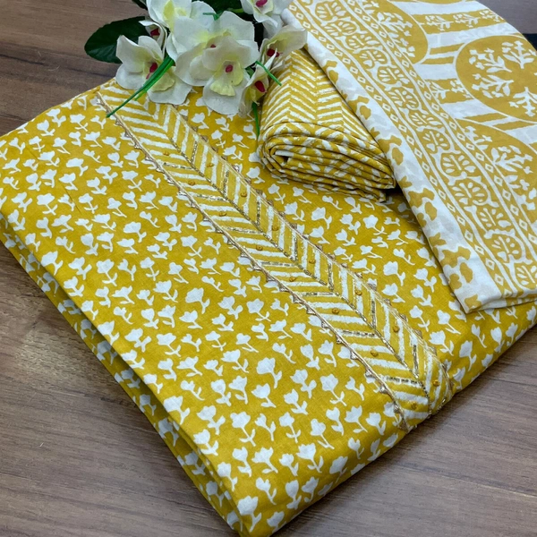 Cotton Print Net Handwork Patch Dupatta Cotton Bottom Pure Cotton Print