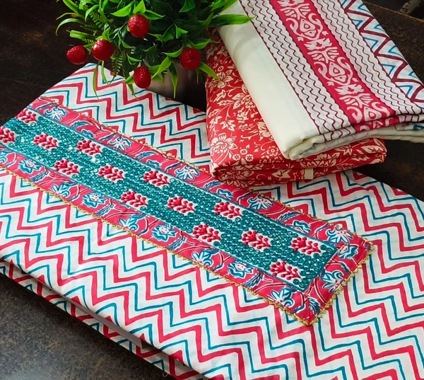 Cotton Print Net Handwork Patch Dupatta Cotton Bottom Pure Cotton Print