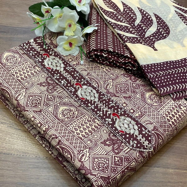Cotton Print Net Handwork Patch Dupatta Cotton Bottom Pure Cotton Print