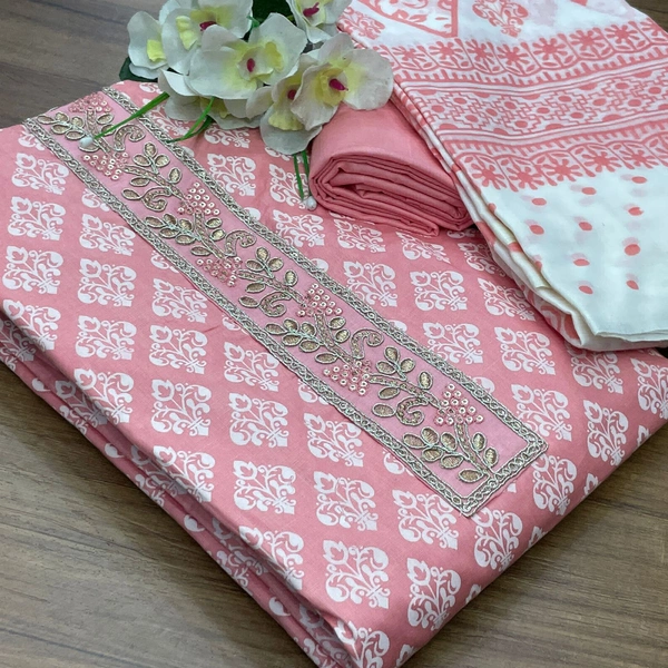 Cotton Print Net Handwork Patch Dupatta Cotton Bottom Pure Cotton Print