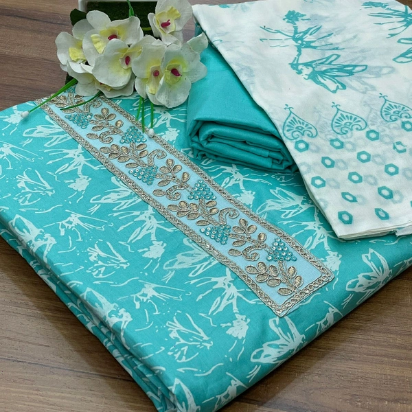 Cotton Print Net Handwork Patch Dupatta Cotton Bottom Pure Cotton Print