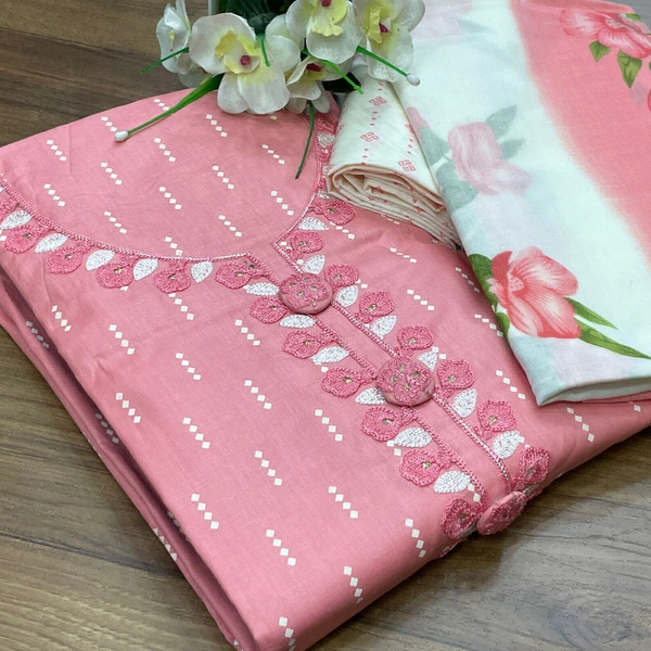 Cotton Print Net Handwork Patch Dupatta Cotton Bottom Pure Cotton Print