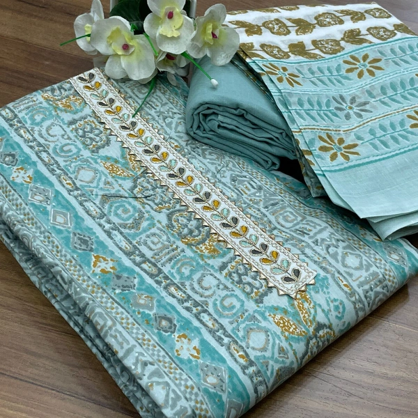 Cotton Print Net Handwork Patch Dupatta Cotton Bottom Pure Cotton Print