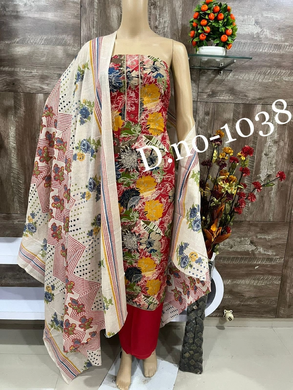 Cotton Print Net Handwork Patch Dupatta Cotton Bottom Pure Cotton Print