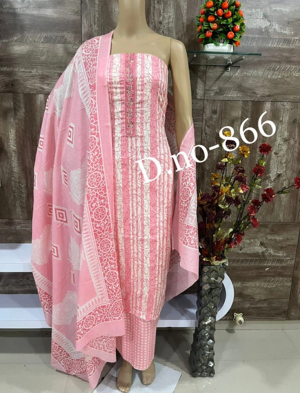 Cotton Print Net Handwork Patch Dupatta Cotton Bottom Pure Cotton Print