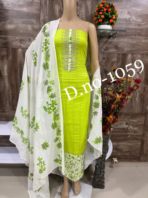 Cotton Print Net Handwork Patch Dupatta Cotton Bottom Pure Cotton Print
