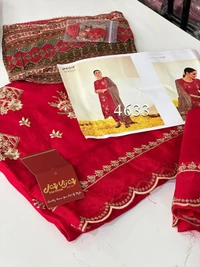 Jay vijay brand Top - Pure Russian silk embroidery with organza embroidery patti