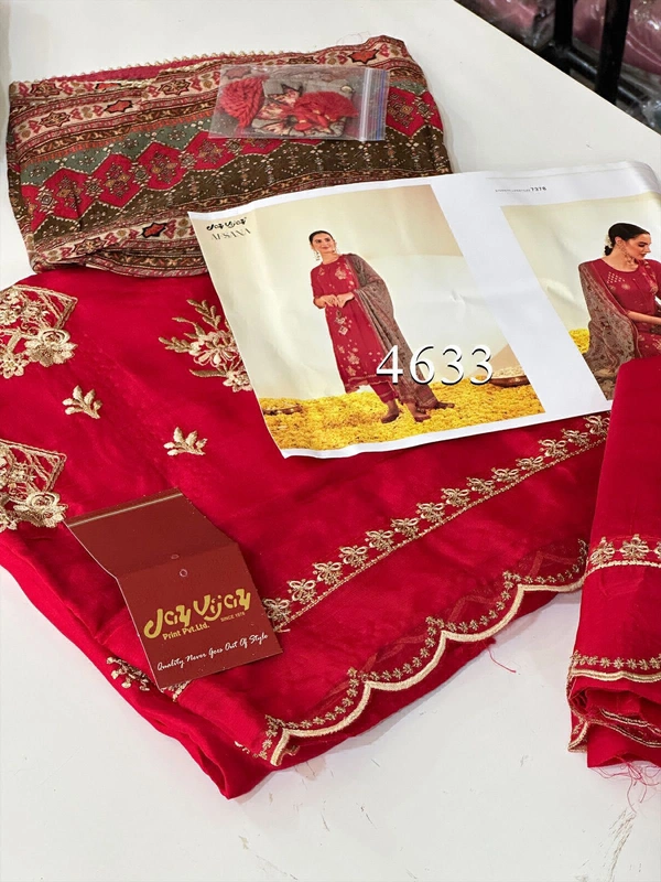 Jay vijay brand Top - Pure Russian silk embroidery with organza embroidery patti