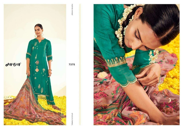 Jai Vijay Russian Silk Embroidery with Organza Embroidery Patti Fancy Latkan