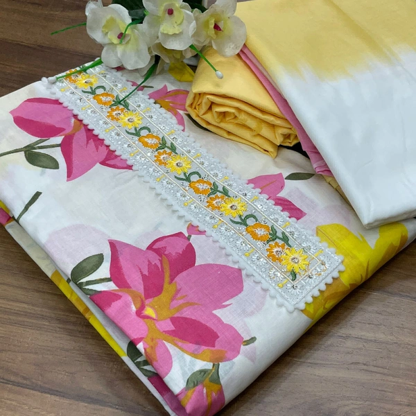 Cotton Print Net Handwork Patch Dupatta Cotton Bottom Pure Cotton Print