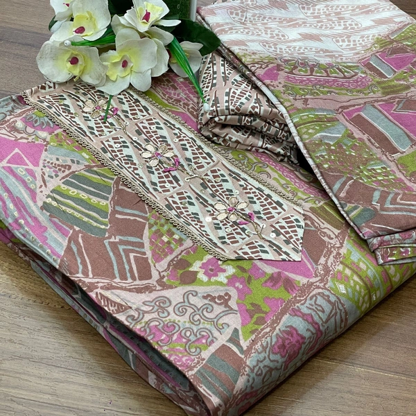 Cotton Print Net Handwork Patch Dupatta Cotton Bottom Pure Cotton Print