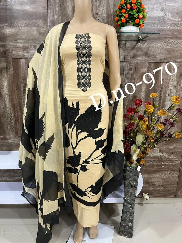 Cotton Print Net Handwork Patch Dupatta Cotton Bottom Pure Cotton Print