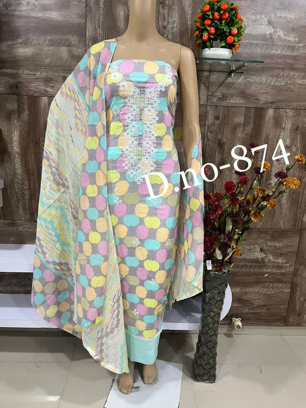 Cotton Print Net Handwork Patch Dupatta Cotton Bottom Pure Cotton Print