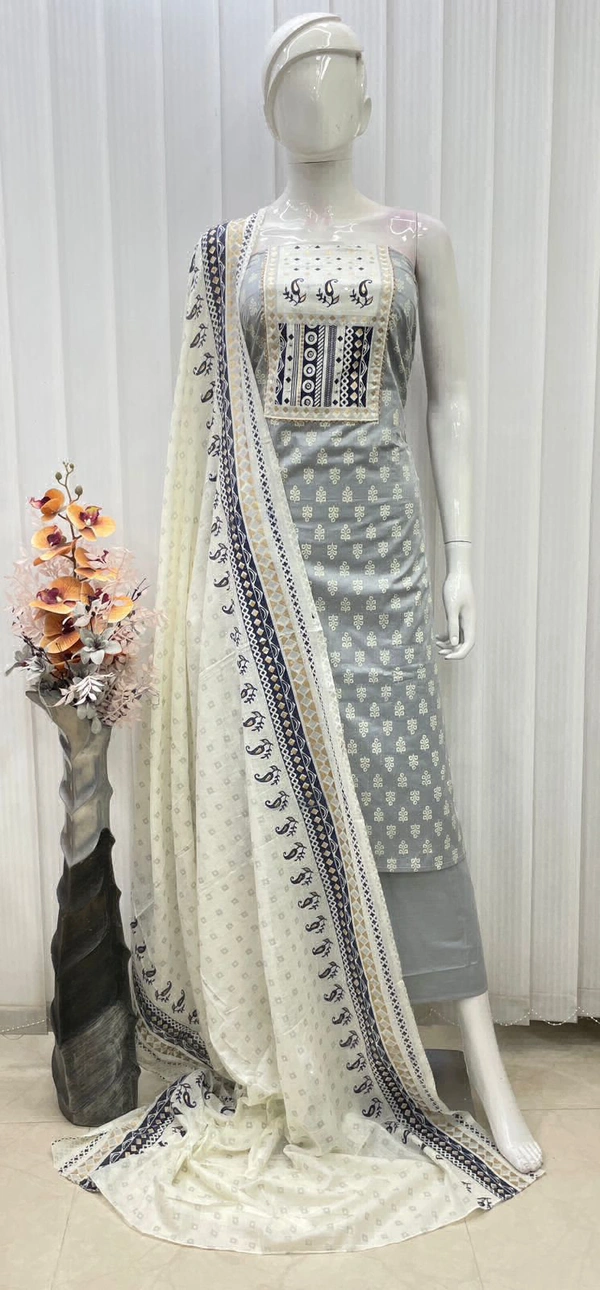 Cotton Print Net Handwork Patch Dupatta Cotton Bottom Pure Cotton Print