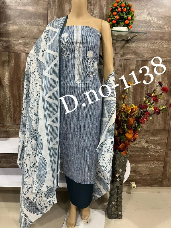 Cotton Print Net Handwork Patch Dupatta Cotton Bottom Pure Cotton Print