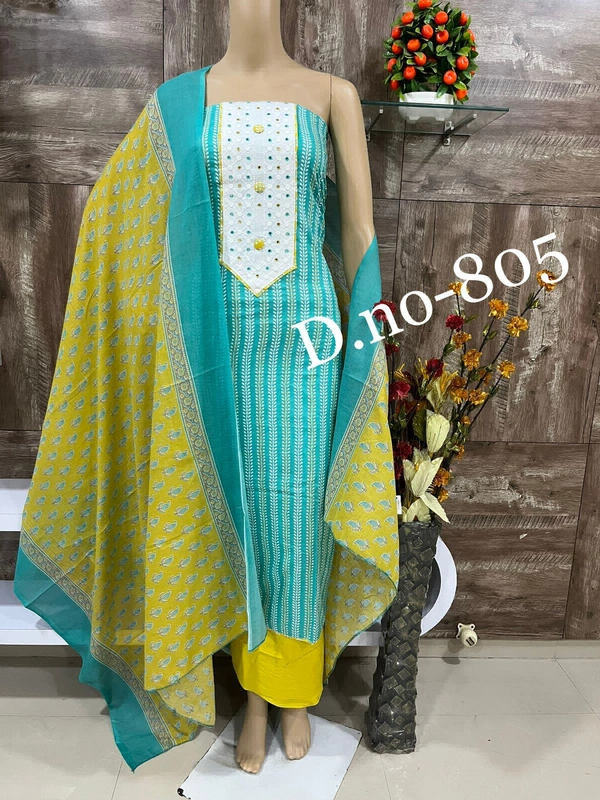 Cotton Print Net Handwork Patch Dupatta Cotton Bottom Pure Cotton Print