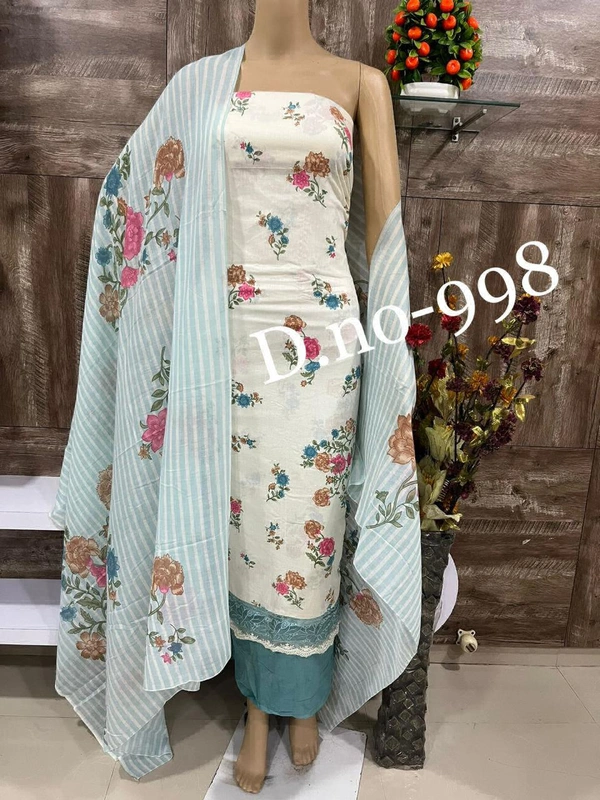 Cotton Print Net Handwork Patch Dupatta Cotton Bottom Pure Cotton Print
