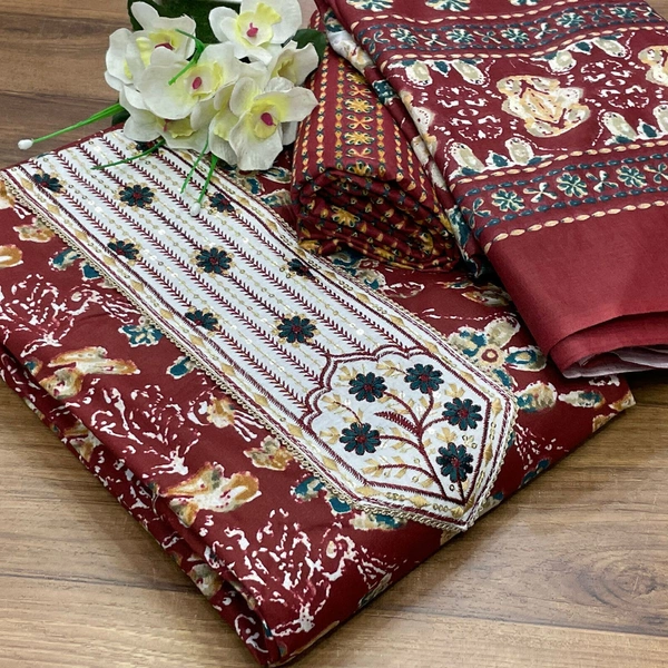 Cotton Print Net Handwork Patch Dupatta Cotton Bottom Pure Cotton Print