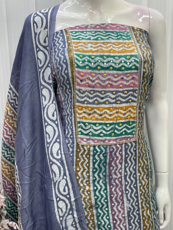 *TOP* SILK MULTI BATIK NECK PATCH HANDWORK *BOTTOM* COTTON *DUPPATTA* SILK MULTI BATIK 