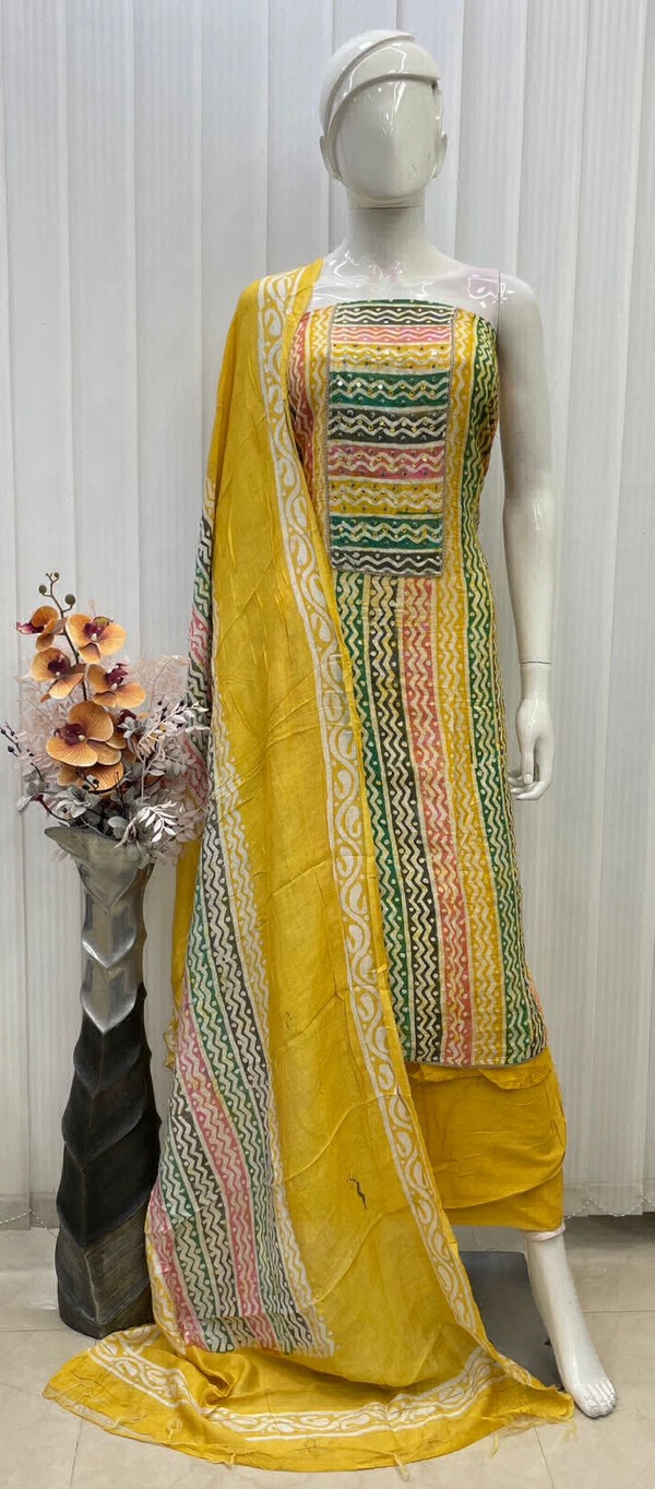 *TOP* SILK MULTI BATIK NECK PATCH HANDWORK *BOTTOM* COTTON *DUPPATTA* SILK MULTI BATIK 