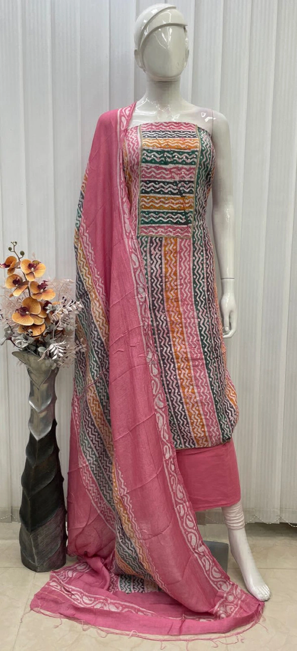 *TOP* SILK MULTI BATIK NECK PATCH HANDWORK *BOTTOM* COTTON *DUPPATTA* SILK MULTI BATIK 
