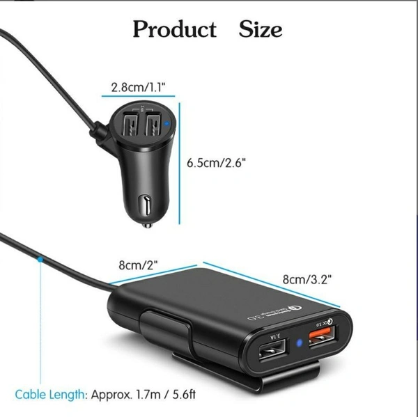Front and Back Seat Car Charger 4 Usb Port Solid Metal head Qualcomm SuperFast 3.0 Amp COD AVAILABLE